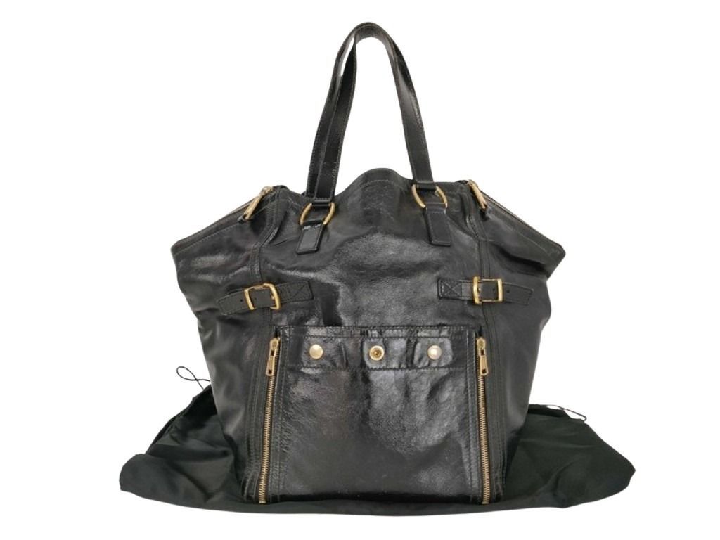 Saint Laurent Tote Bag Rive Gauche Downtown Black Patent Leather Gold