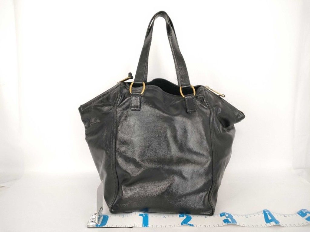 Saint Laurent Tote Bag Rive Gauche Downtown Black Patent Leather Gold — view 2