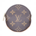 Louis Vuitton Porte Monnaie Rond Coin Purse Monogram Canvas Brown Case Gold