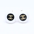 Chanel CC Logo Earrings 96 Resin Metal White Black Bicolor