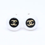 Chanel CC Logo Earrings 96 Resin Metal White Black Bicolor
