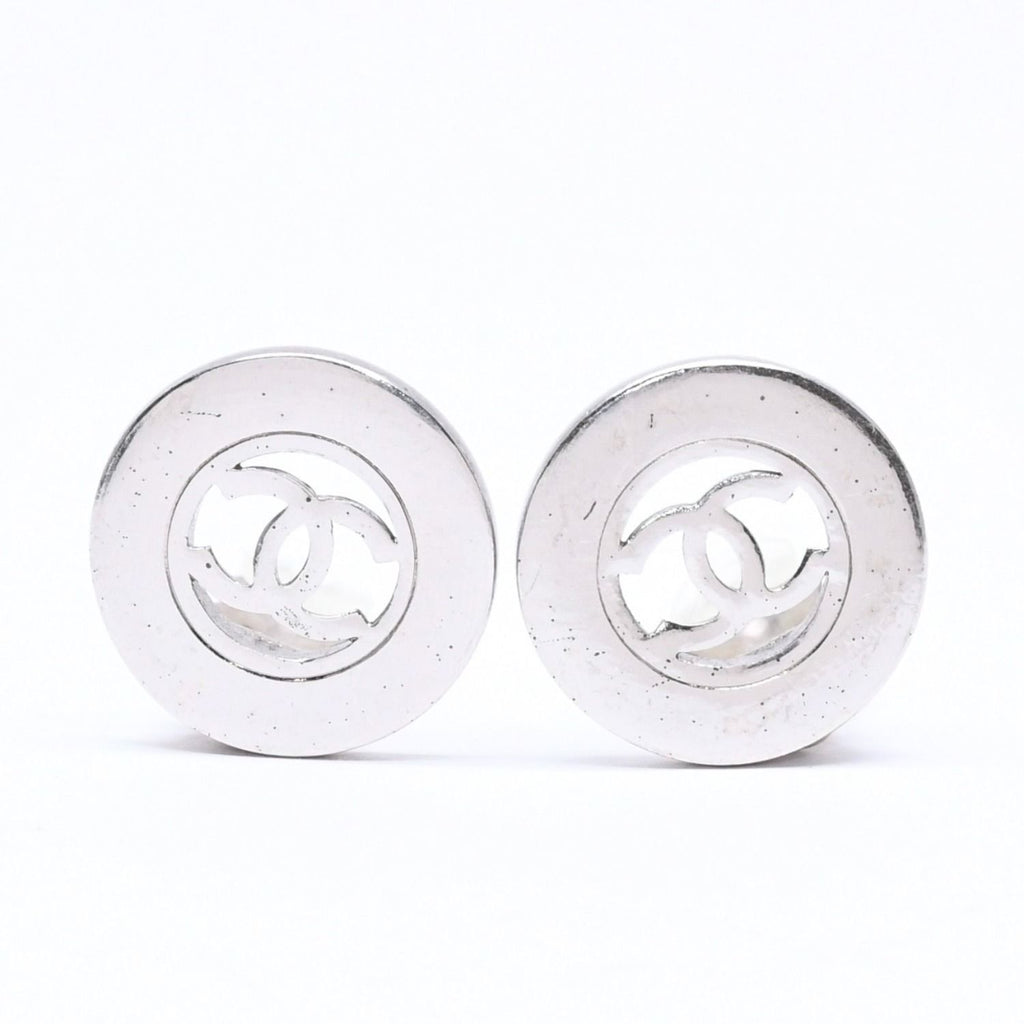 Chanel Vintage CC Logo Earrings 97 Metal Silver