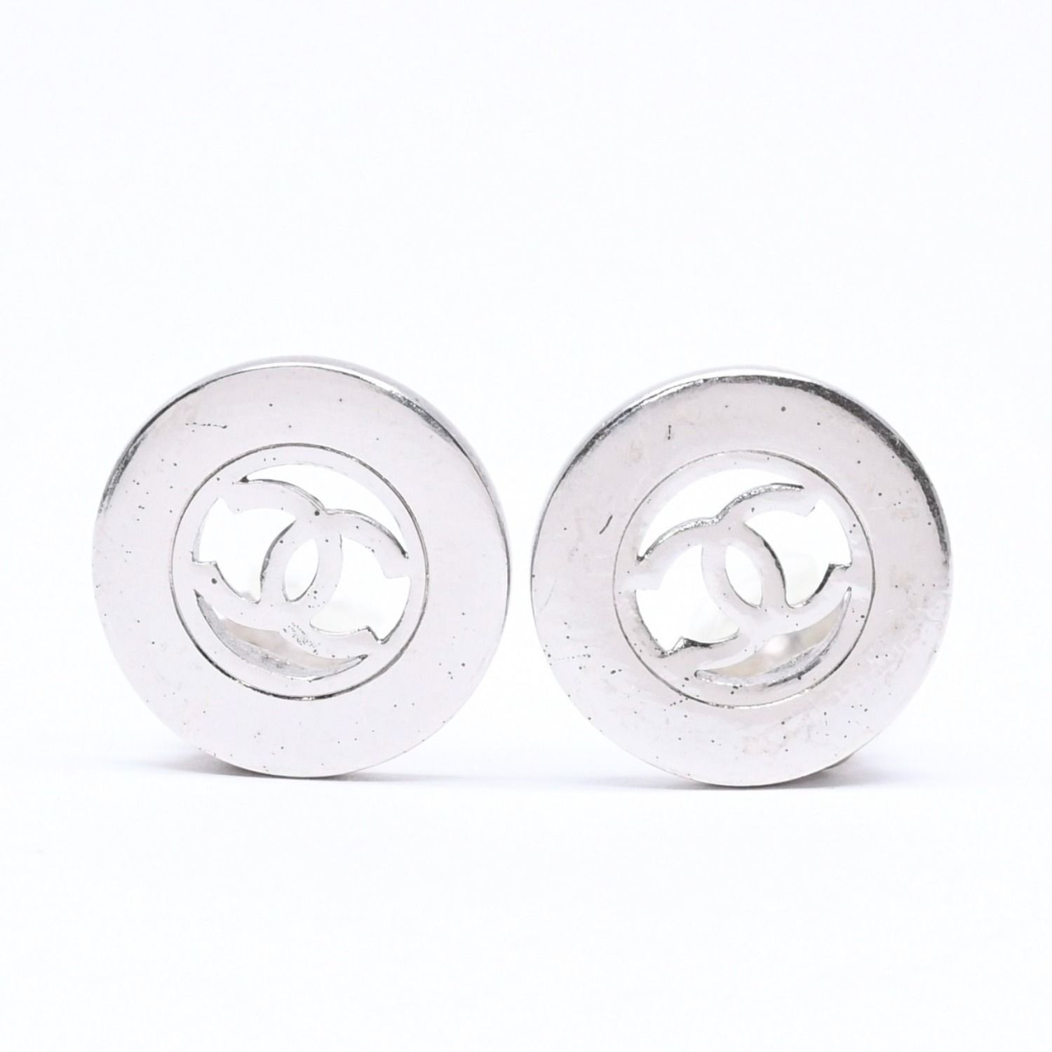Chanel Vintage CC Logo Earrings 97 Metal Silver
