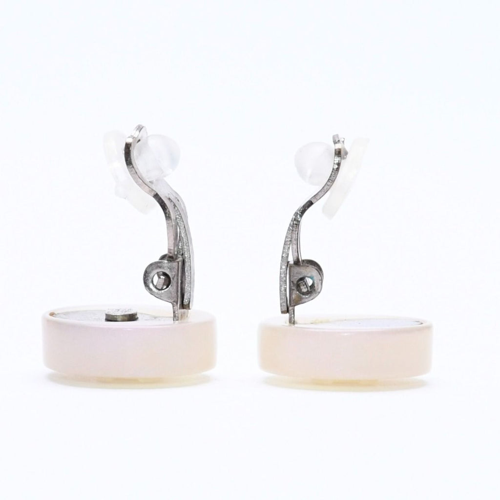 Chanel CC Logo Earrings 00 Resin Milk White Pink Aurora Metal Silver — view 8