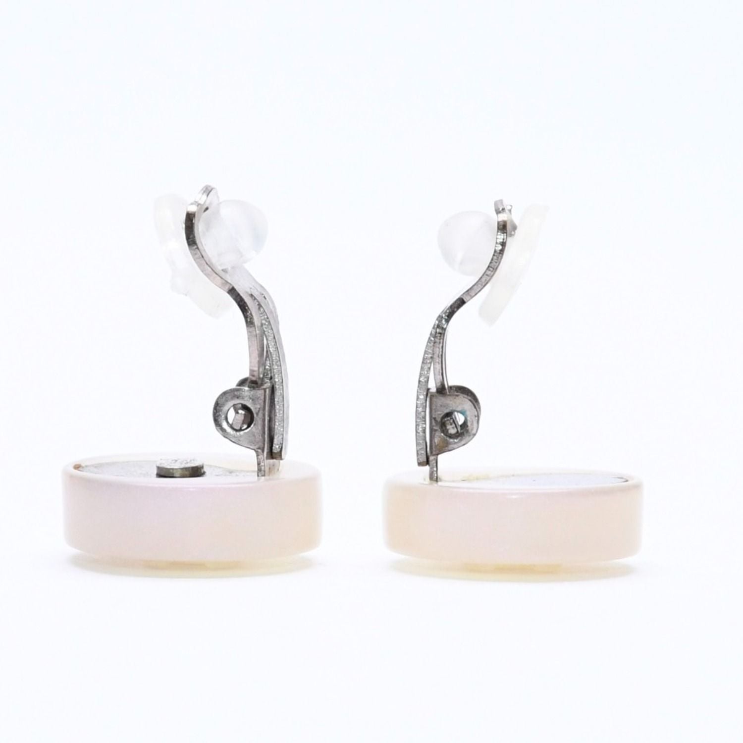 Chanel CC Logo Earrings 00 Resin Milk White Pink Aurora Metal Silver — view 8
