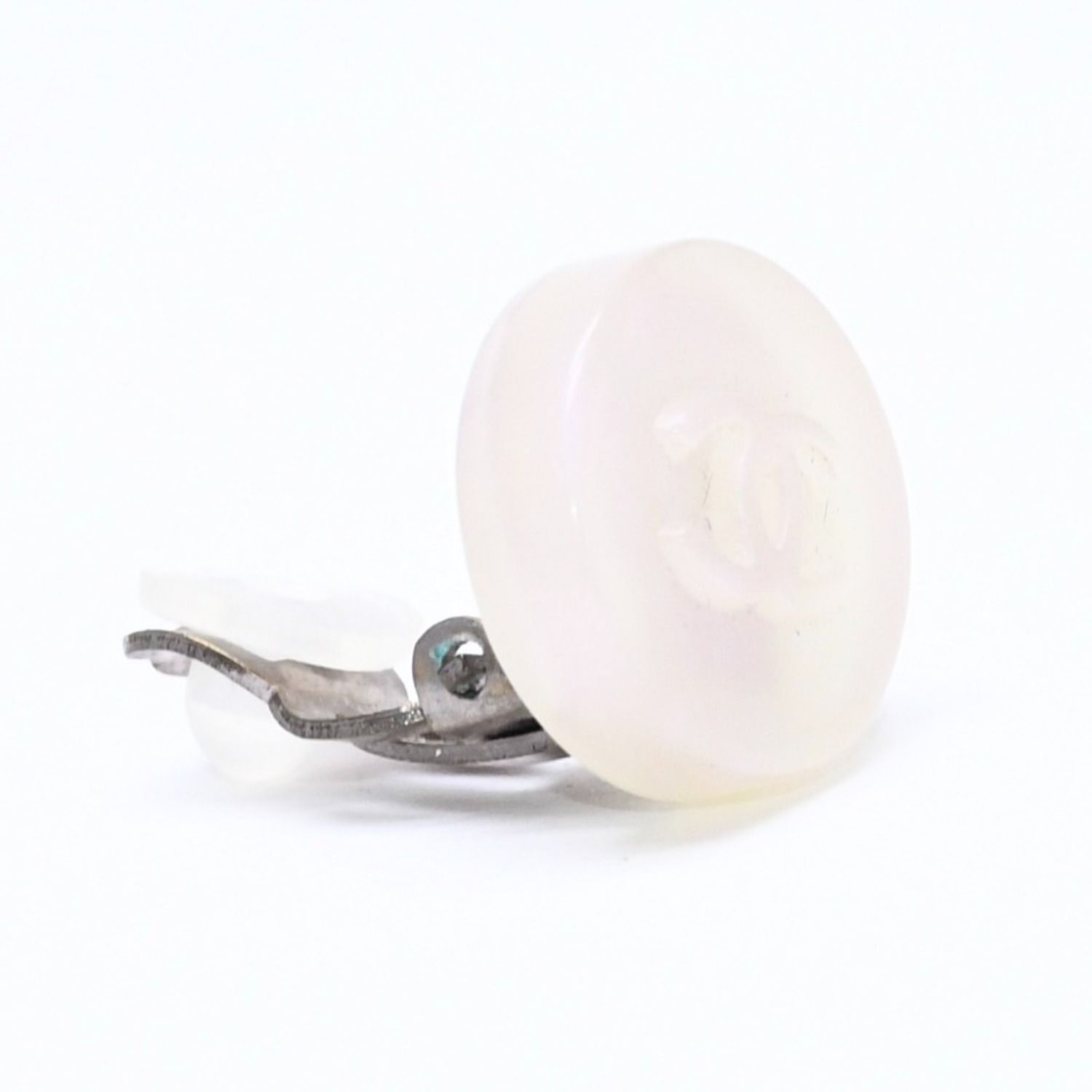 Chanel CC Logo Earrings 00 Resin Milk White Pink Aurora Metal Silver — view 3