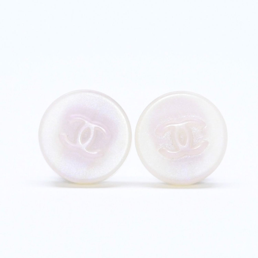 Chanel CC Logo Earrings 00 Resin Milk White Pink Aurora Metal Silver