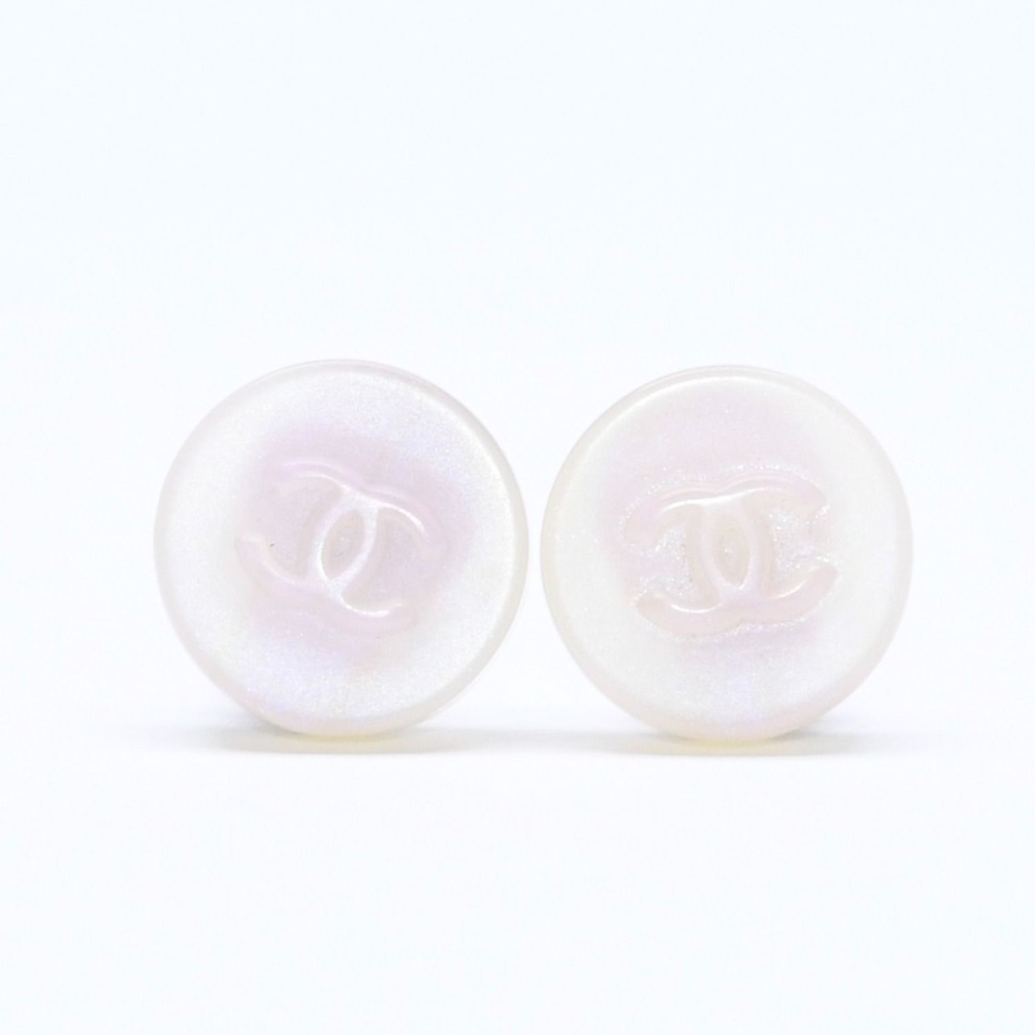 Chanel CC Logo Earrings 00 Resin Milk White Pink Aurora Metal Silver