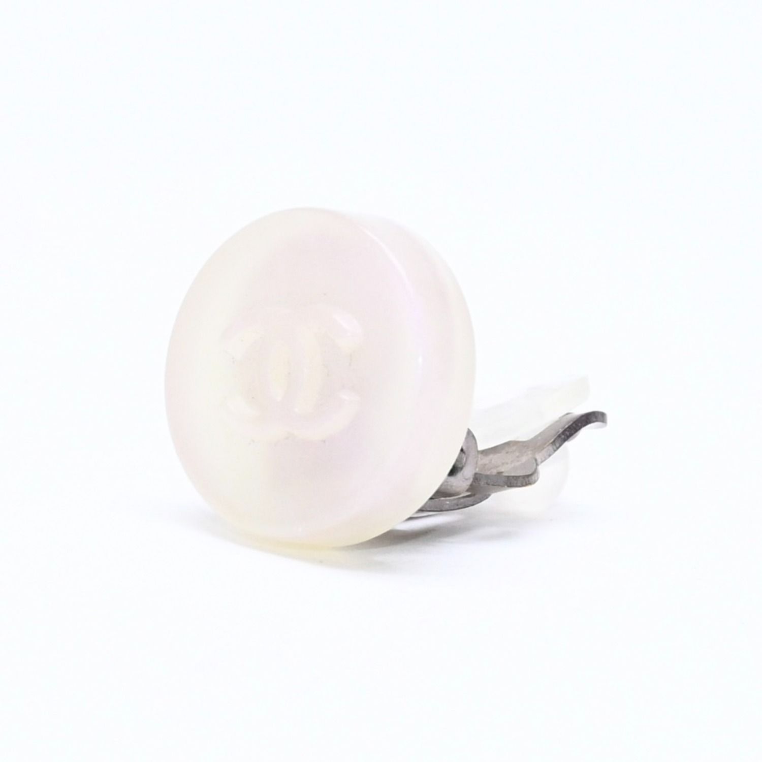 Chanel CC Logo Earrings 00 Resin Milk White Pink Aurora Metal Silver — view 2