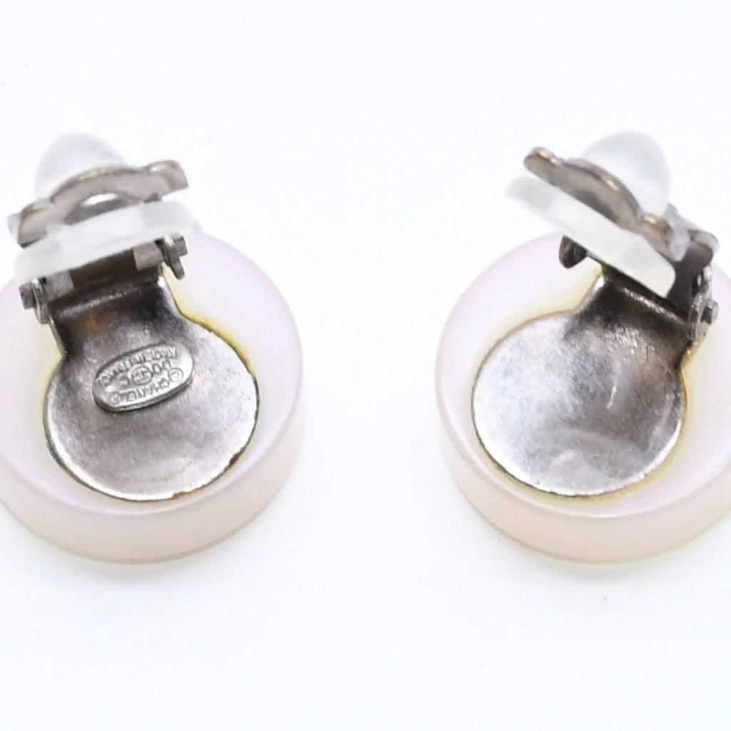 Chanel CC Logo Earrings 00 Resin Milk White Pink Aurora Metal Silver — view 7