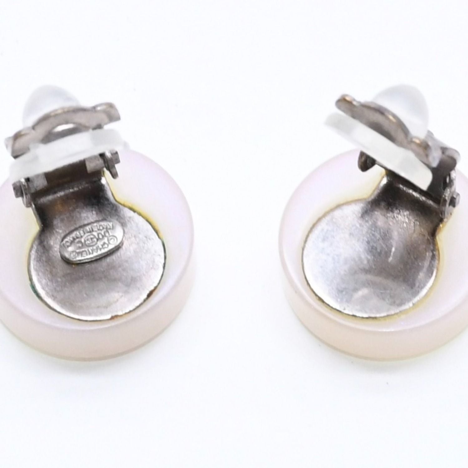 Chanel CC Logo Earrings 00 Resin Milk White Pink Aurora Metal Silver — view 7