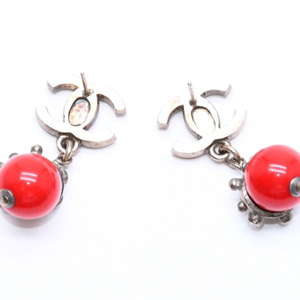 Chanel Earrings CC Logo Red Stone Rhinestone 05 Seashell — view 6