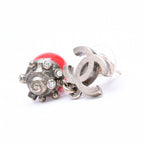 Chanel Earrings CC Logo Red Stone Rhinestone 05 Seashell — view 2