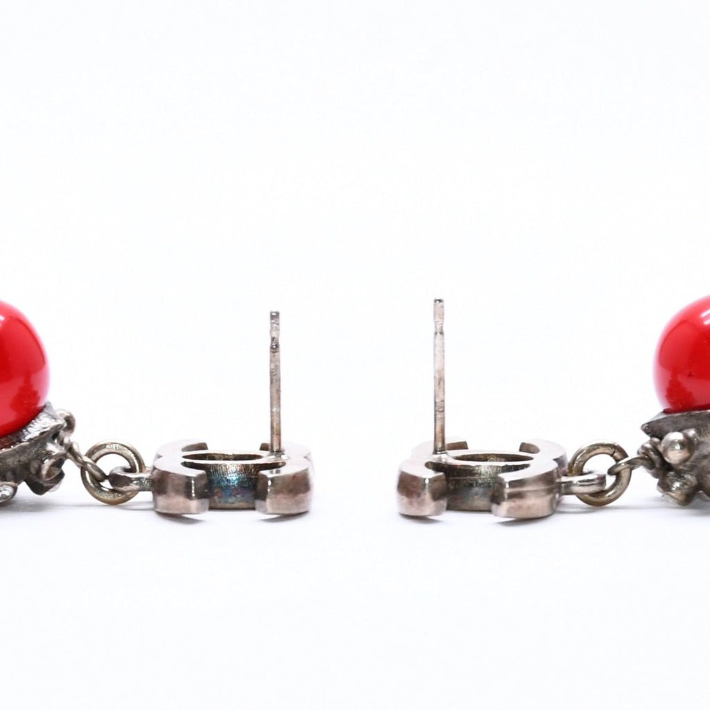 Chanel Earrings CC Logo Red Stone Rhinestone 05 Seashell — view 7