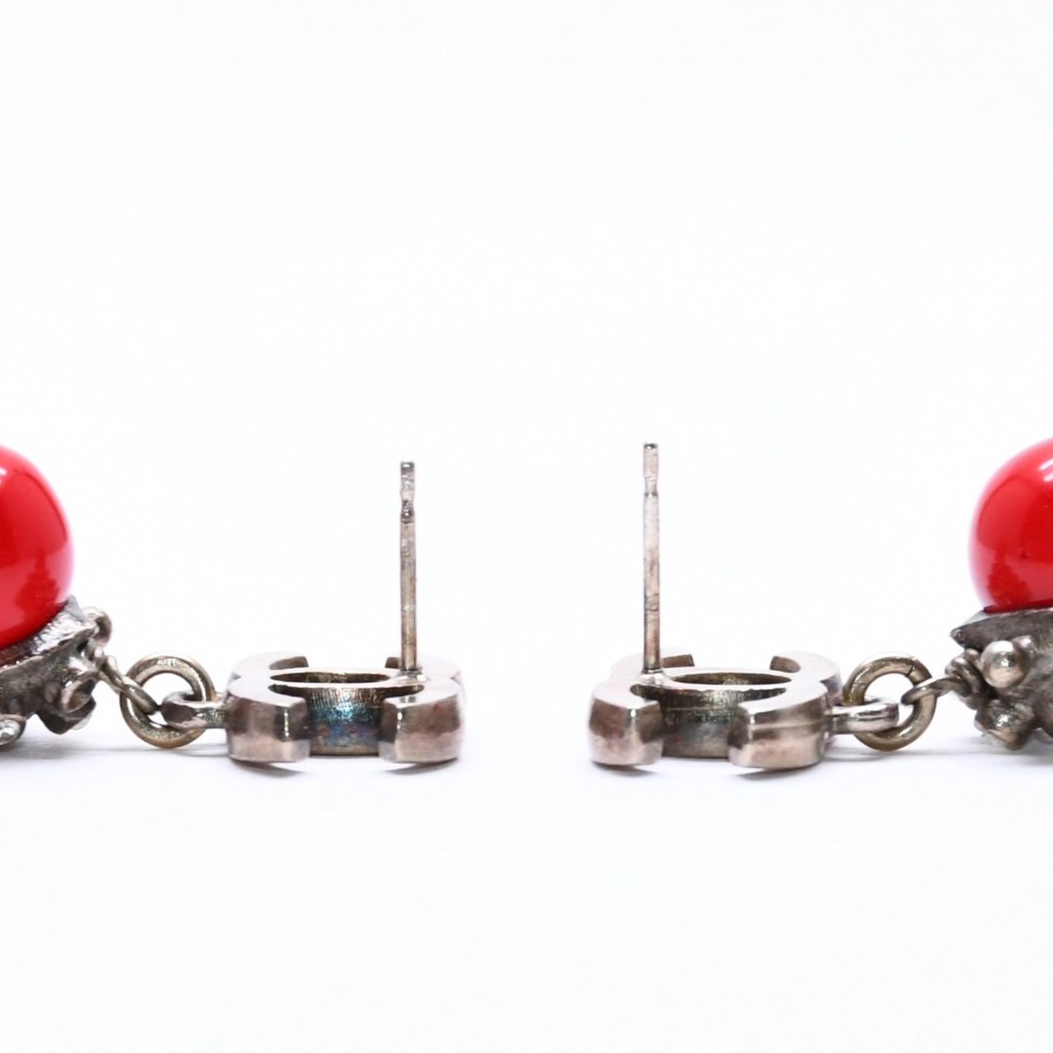 Chanel Earrings CC Logo Red Stone Rhinestone 05 Seashell — view 7
