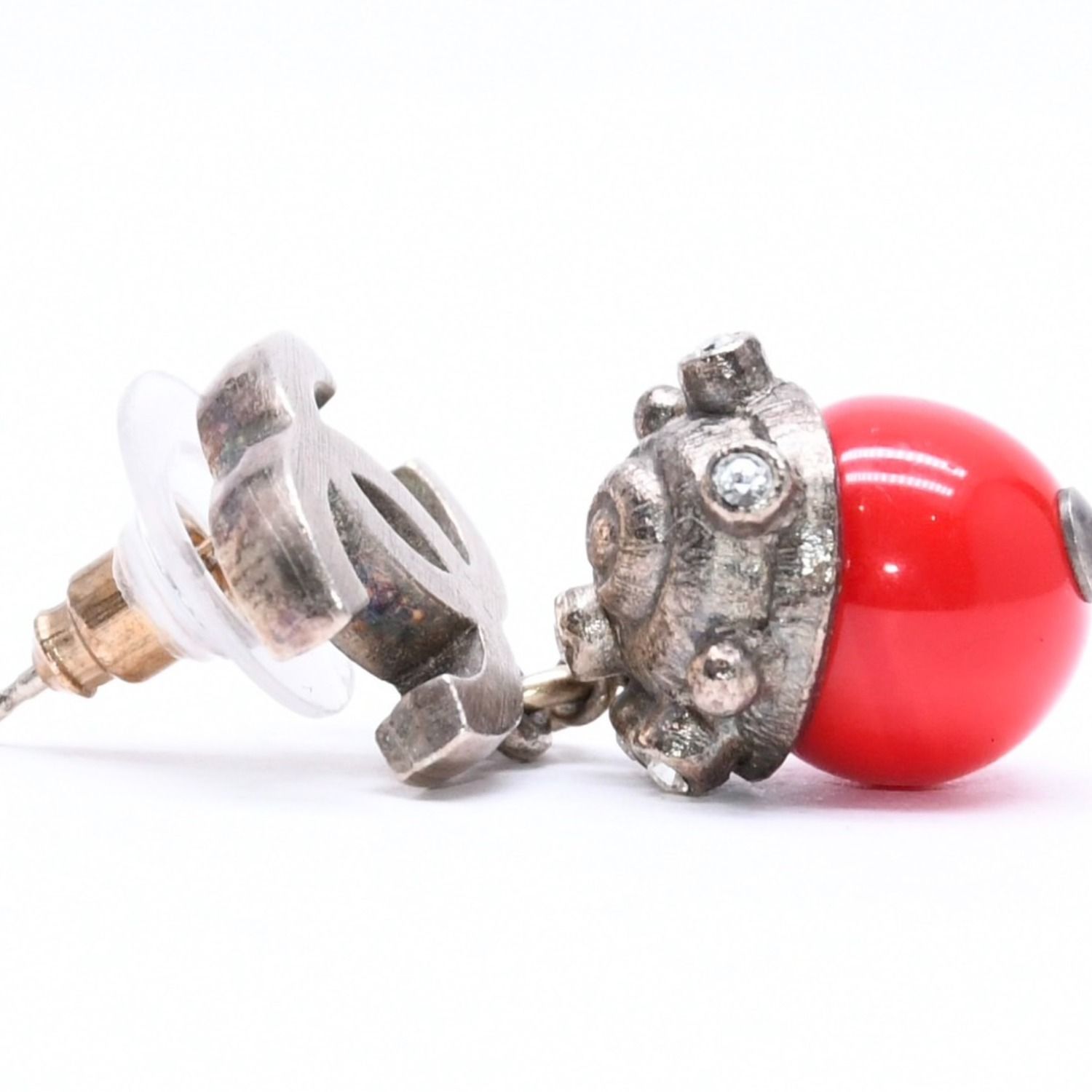 Chanel Earrings CC Logo Red Stone Rhinestone 05 Seashell — view 4