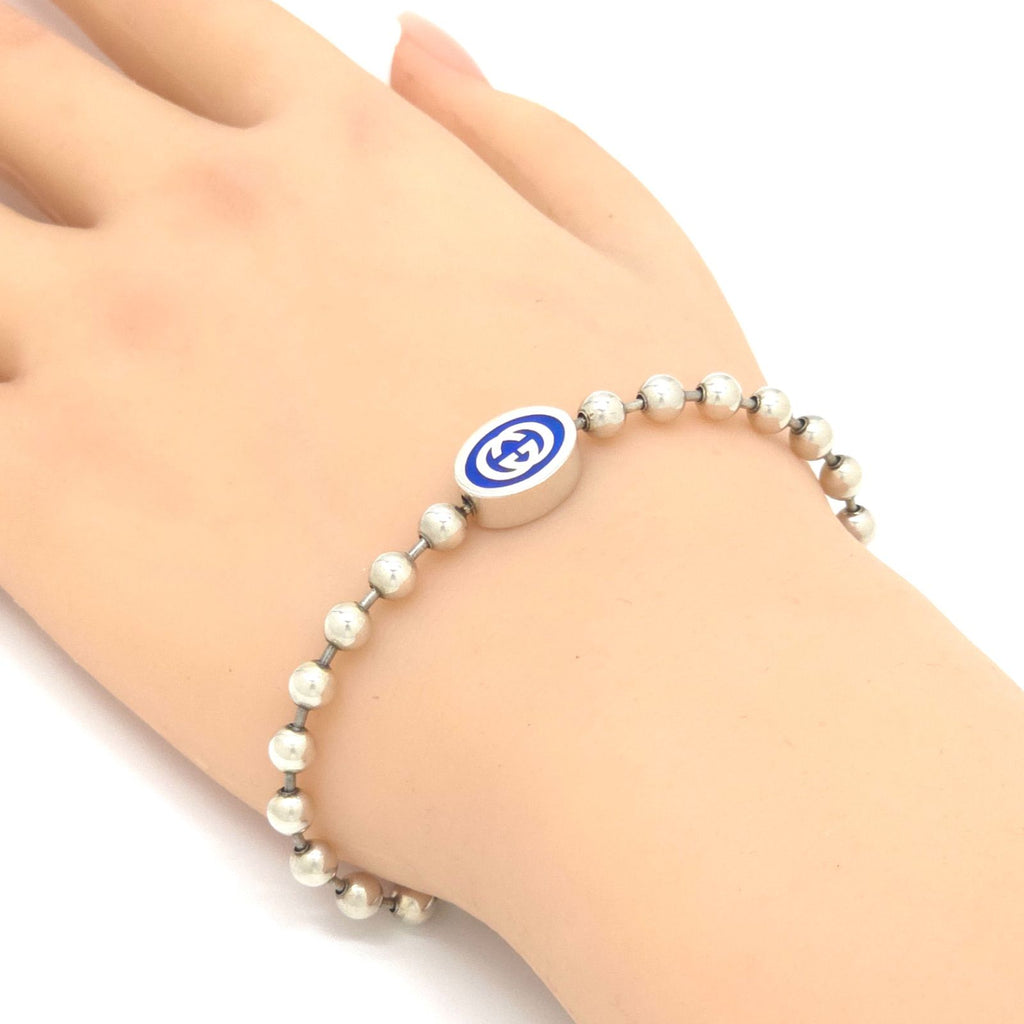 Gucci Interlocking Ball Chain Bracelet 18 17.7 Blue Color Enamel Sterling Silver