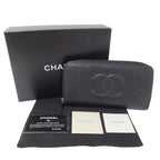 Chanel Wallet Caviar Leather Black Silver Zip Around Logo Adult — view 5