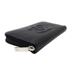 Chanel Wallet Caviar Leather Black Silver Zip Around Logo Adult — view 3
