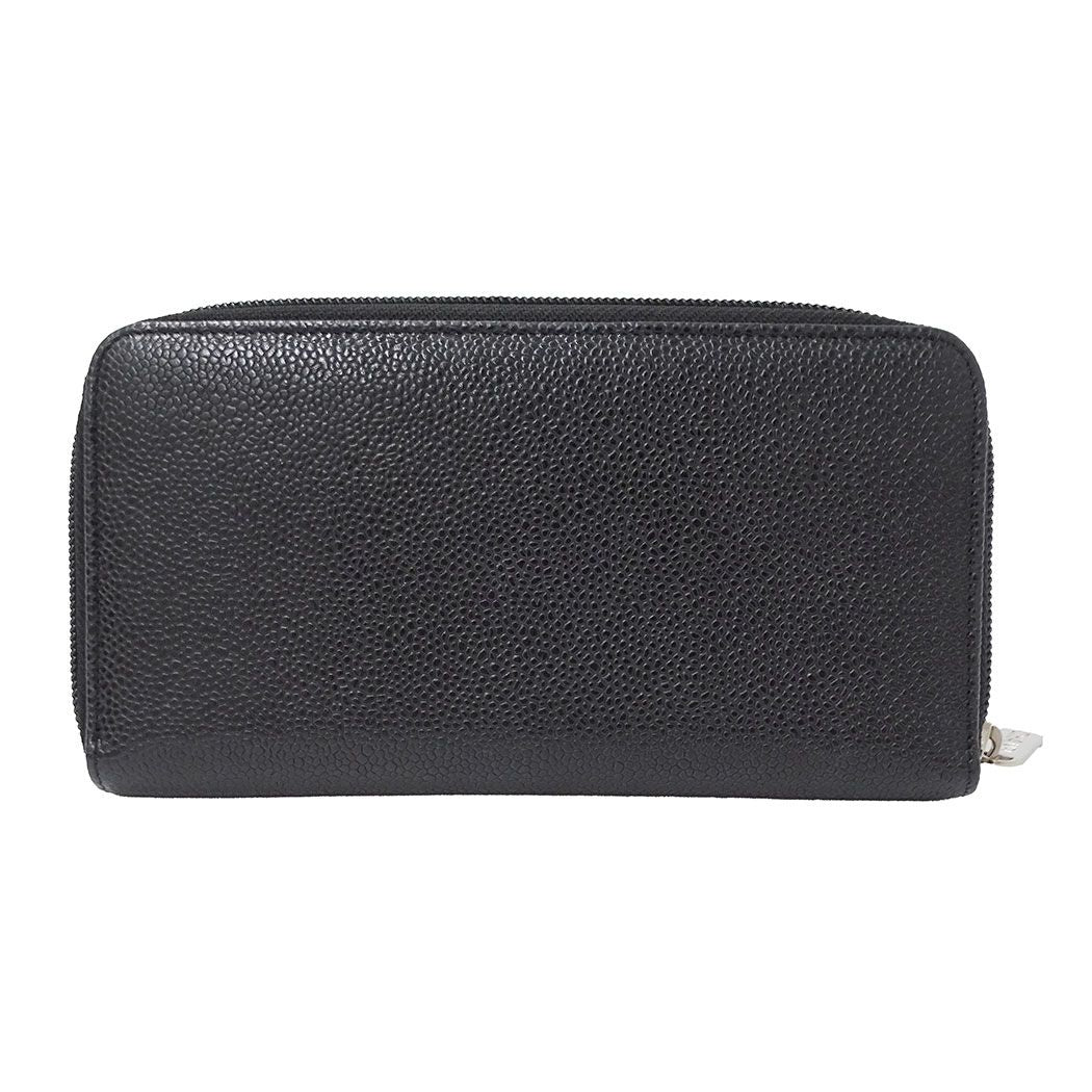 Chanel Wallet Caviar Leather Black Silver Zip Around Logo Adult — view 2