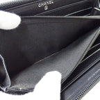 Chanel Wallet Caviar Leather Black Silver Zip Around Logo Adult — view 8