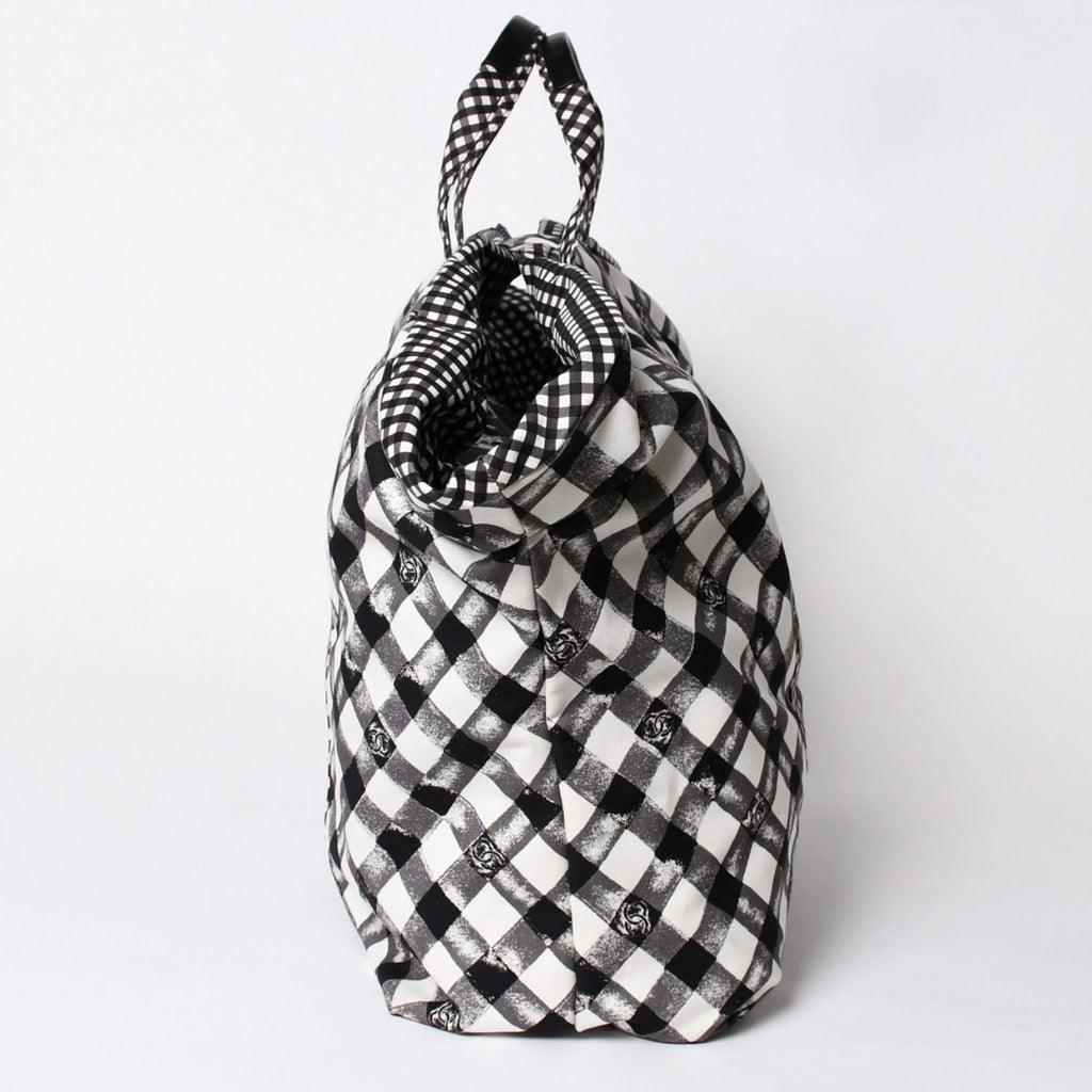 Chanel Cruise Line Gingham Check Tote Boston Bag White Black CC Logo Silver — view 4
