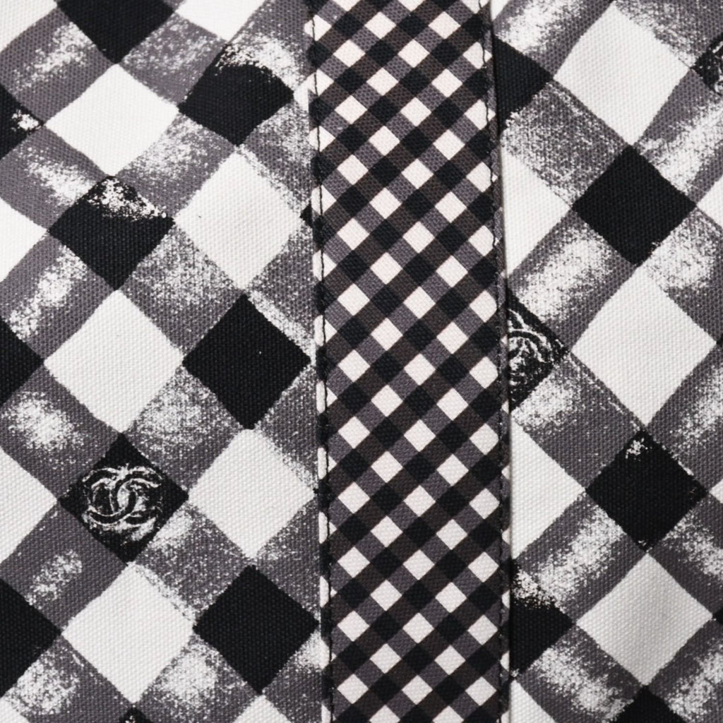 Chanel Cruise Line Gingham Check Tote Boston Bag White Black CC Logo Silver — view 8