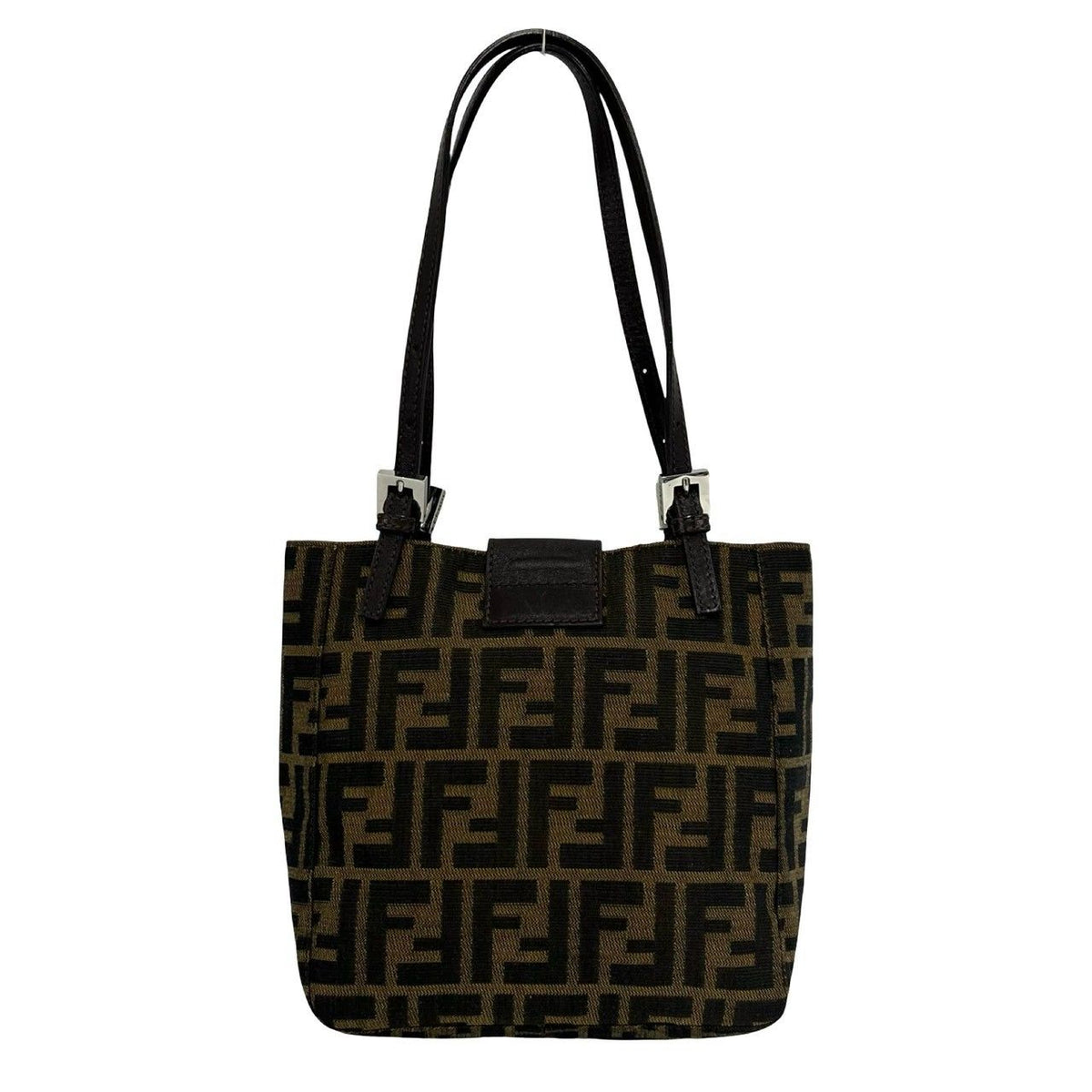 Fendi Vintage Zucca FF Pattern Logo Canvas Leather Handbag Mini Tote Brown — view 3
