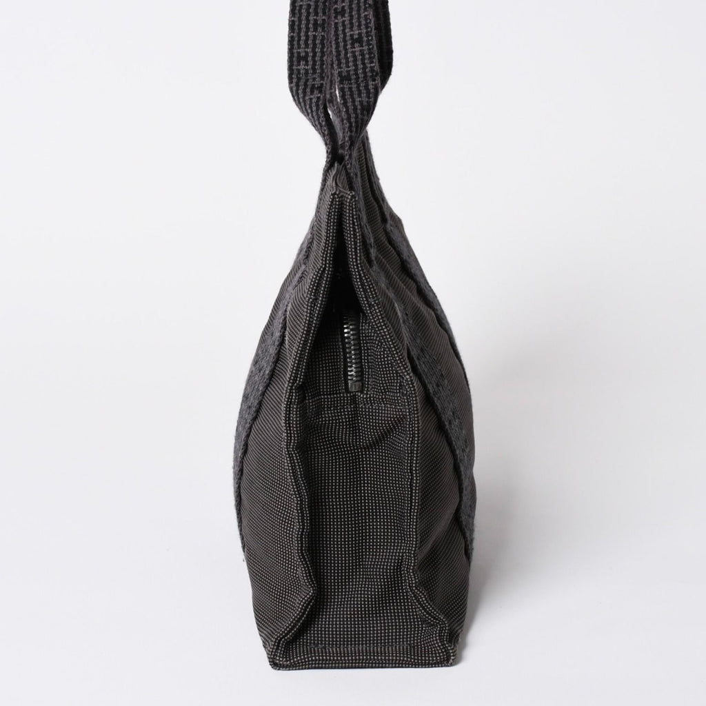 Hermes Her Line Tote Bag PM Dark Gray Nylon Canvas H Monogram Woven Pattern — view 4