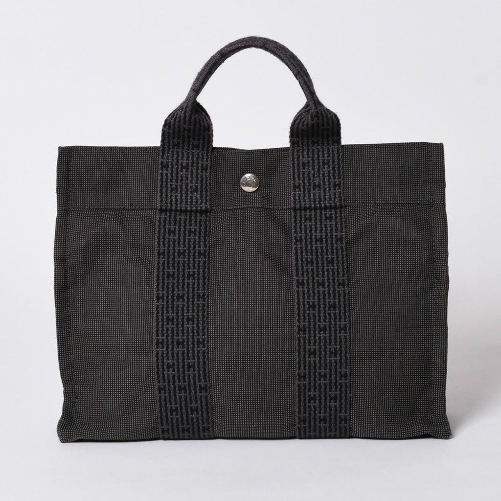 Hermes Her Line Tote Bag PM Dark Gray Nylon Canvas H Monogram Woven Pattern