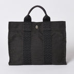 Hermes Her Line Tote Bag PM Dark Gray Nylon Canvas H Monogram Woven Pattern