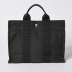 Hermes Her Line Tote Bag PM Dark Gray Nylon Canvas H Monogram Woven Pattern — view 2