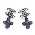 Chanel CC Logo Drop Earrings 01 Metal Rhinestone Black Clear