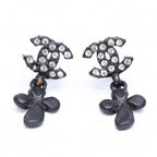Chanel CC Logo Drop Earrings 01 Metal Rhinestone Black Clear