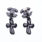 Chanel CC Logo Drop Earrings 01 Metal Rhinestone Black Clear — view 7