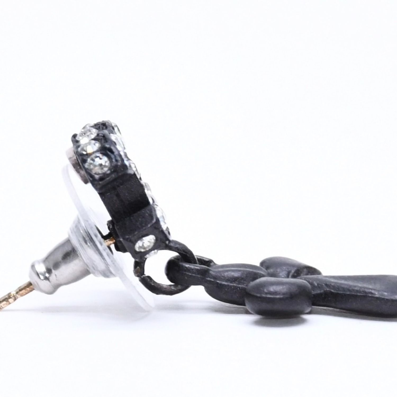 Chanel CC Logo Drop Earrings 01 Metal Rhinestone Black Clear — view 4