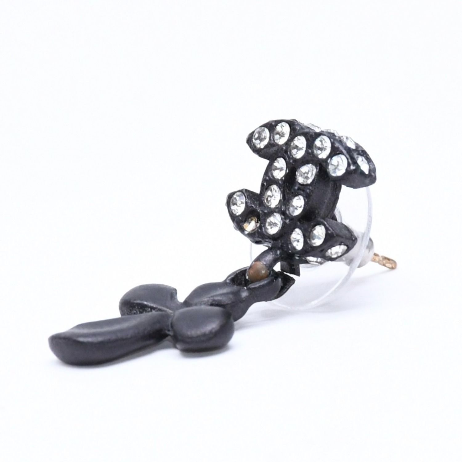 Chanel CC Logo Drop Earrings 01 Metal Rhinestone Black Clear — view 2