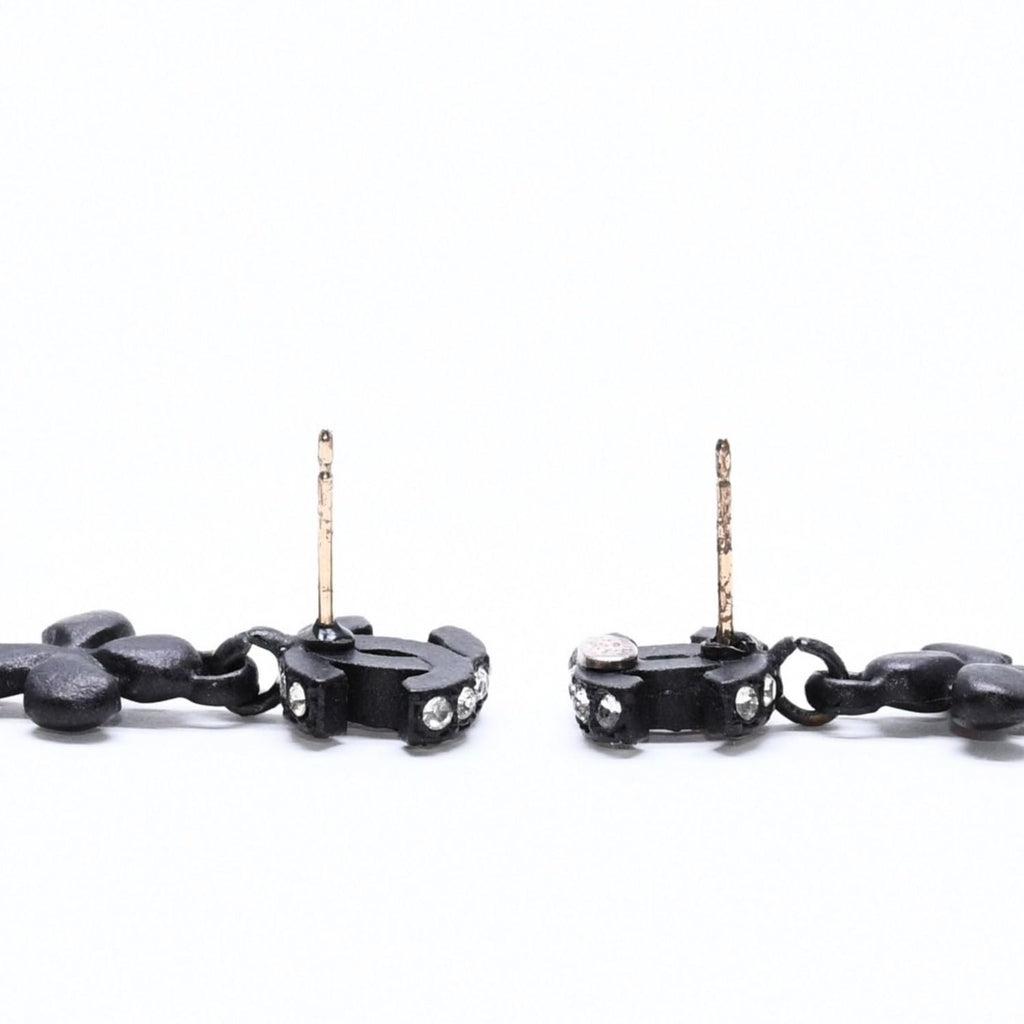 Chanel CC Logo Drop Earrings 01 Metal Rhinestone Black Clear — view 8