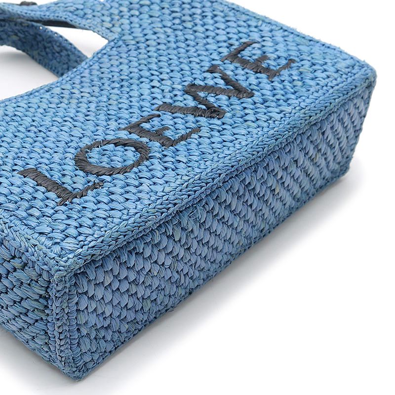 Loewe Font Tote Mini Raffia Shoulder Bag with Blue — view 3