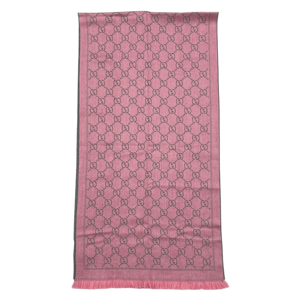 Gucci Scarf GG Wool Pattern Logo Rose Pink Gray — view 5