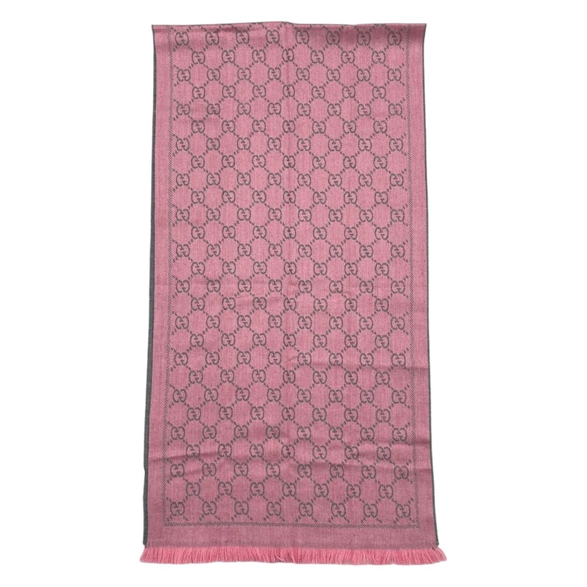 Gucci Scarf GG Wool Pattern Logo Rose Pink Gray — view 5
