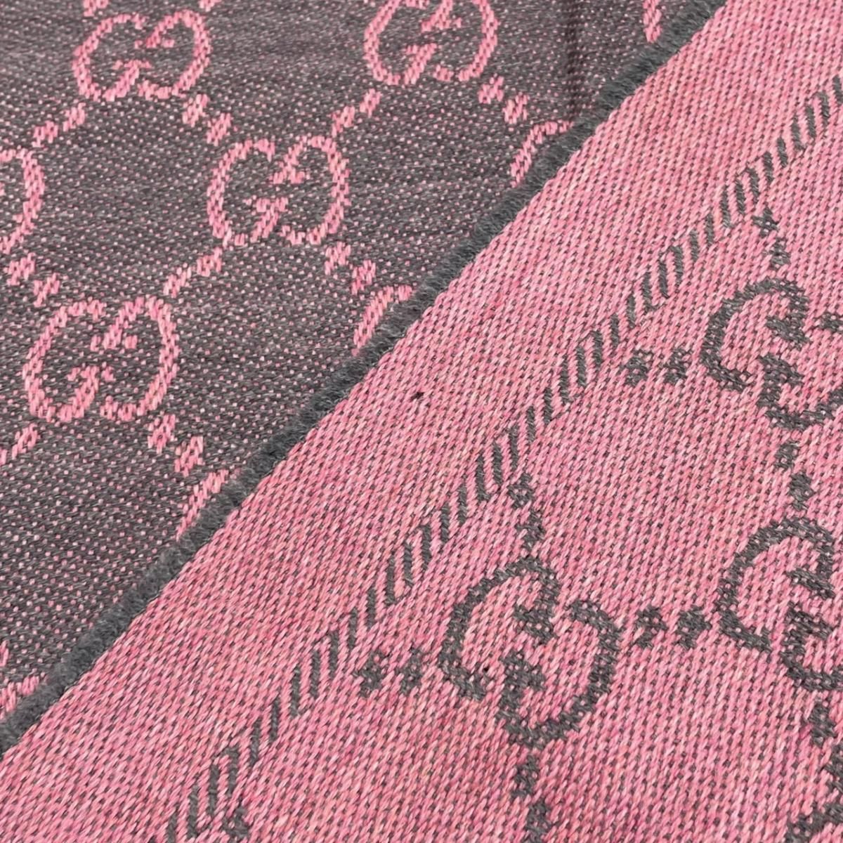 Gucci Scarf GG Wool Pattern Logo Rose Pink Gray — view 7