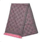 Gucci Scarf GG Wool Pattern Logo Rose Pink Gray