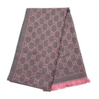 Gucci Scarf GG Wool Pattern Logo Rose Pink Gray — view 2