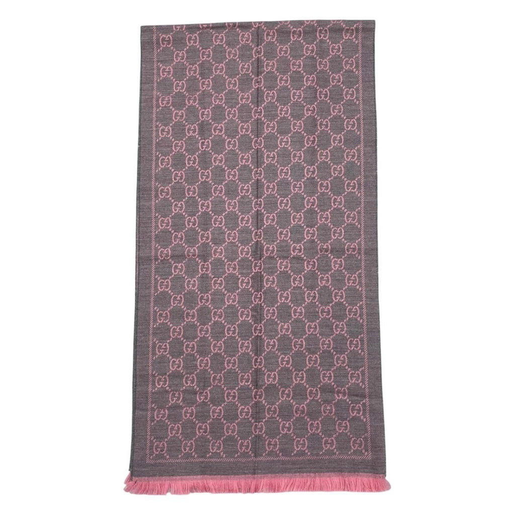 Gucci Scarf GG Wool Pattern Logo Rose Pink Gray — view 3