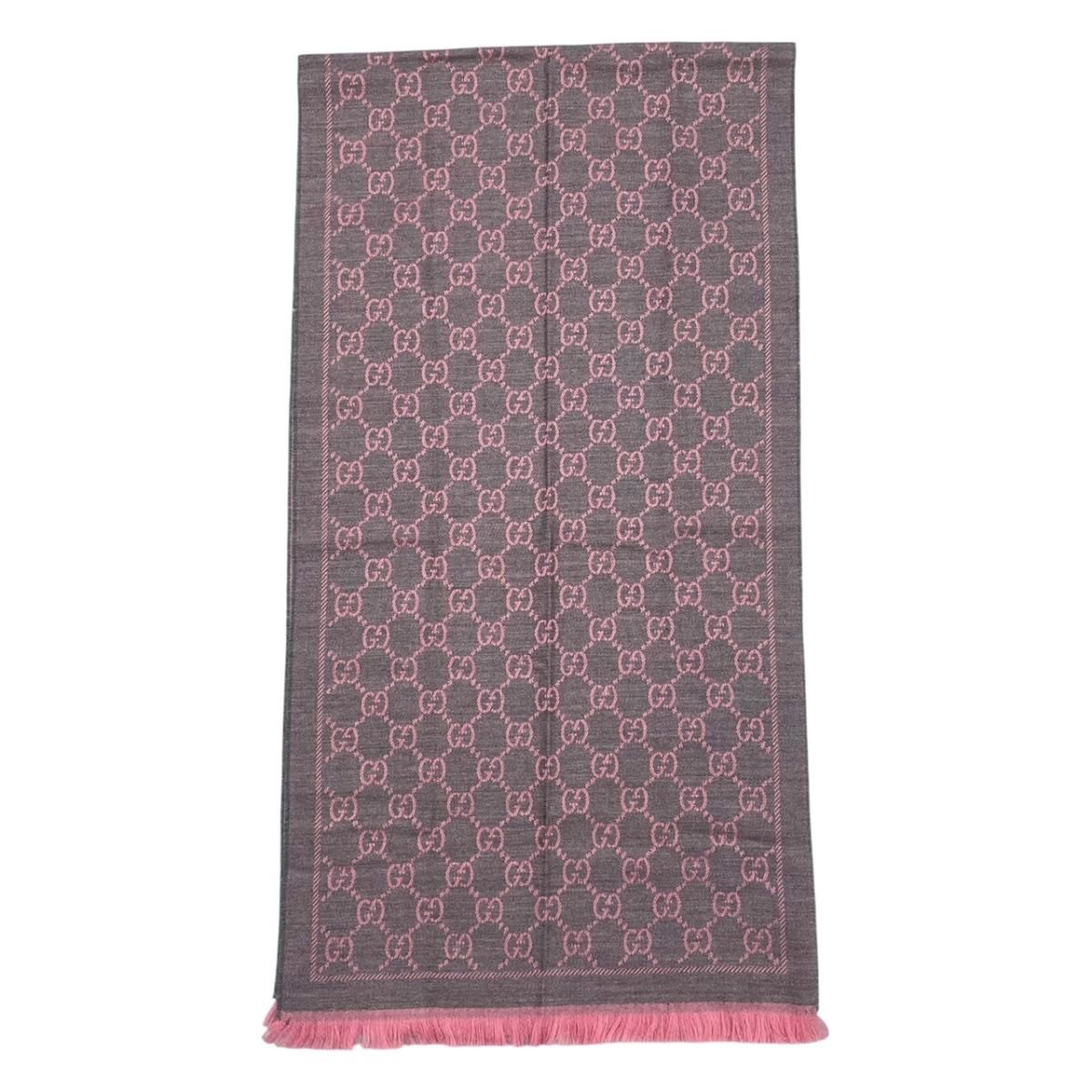 Gucci Scarf GG Wool Pattern Logo Rose Pink Gray — view 3