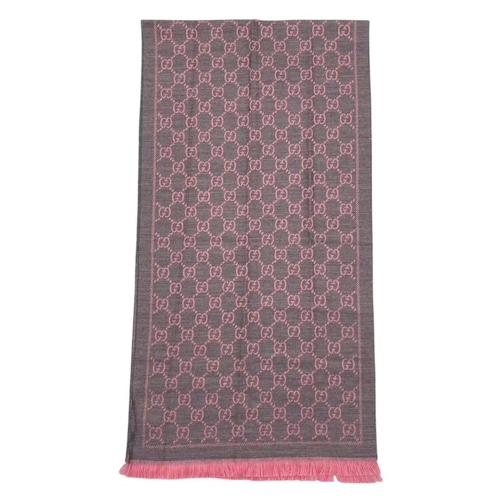Gucci Scarf GG Wool Pattern Logo Rose Pink Gray — view 4