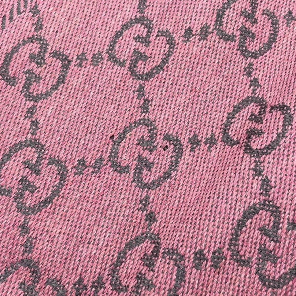 Gucci Scarf GG Wool Pattern Logo Rose Pink Gray — view 8