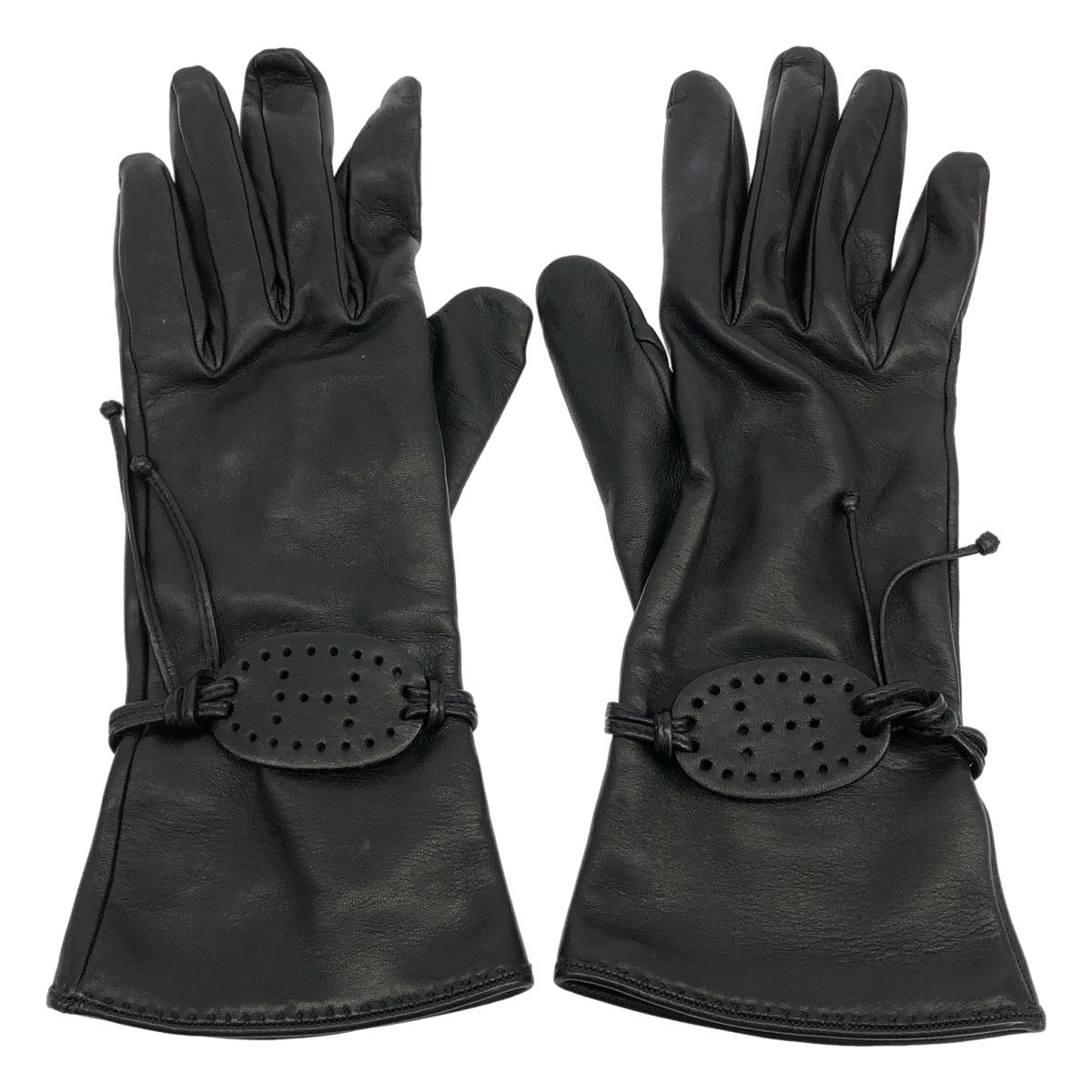 Hermes Logo Lambskin Gloves Black