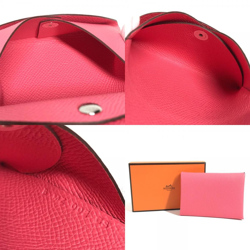 Hermes Calvi Duo Epsom Rose Azaleas Pink Wallet — view 8
